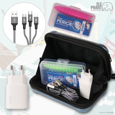해피니스 엘리펀트 여행용 고속 충전 케이블 어댑터 & 치약칫솔세트