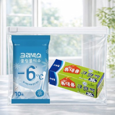 크리넥스 쿨링물티슈+크린랩 휴대용30매 크린백 2종세트(브생건 지퍼백)