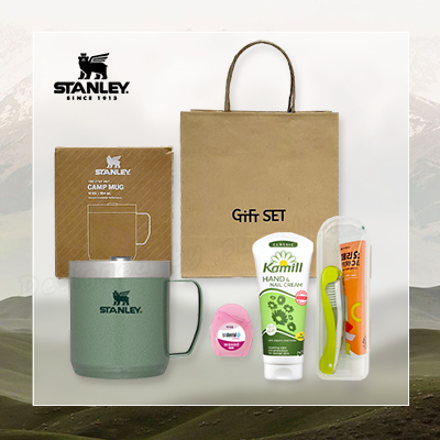 스탠리 캠프머그354ml 텀블러 세트2호 니치칫솔 카밀핸드크림100ml 치실 칫솔치약세트(쇼핑백포함)