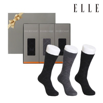 [엘르] 신사 다이아패턴 양말 3족세트