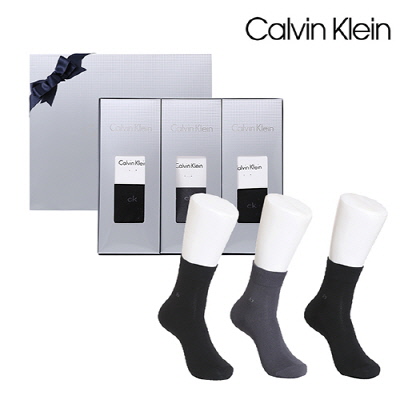 [캘빈클라인] 신사 중목양말 단색 3족 세트_프리미엄라인