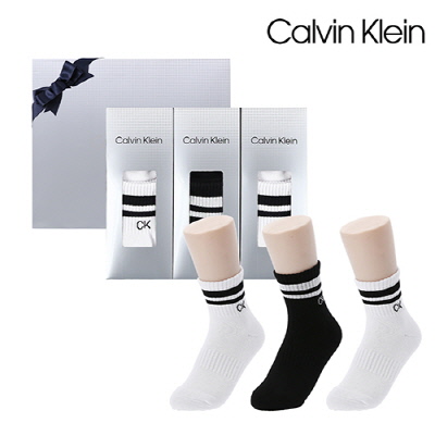 [캘빈클라인] 여성 캐주얼 스포츠 파일 양말 3족 세트_프리미엄라인
