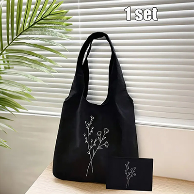 360_블랙 싱글 숄더 캔버스 토트 백 세트