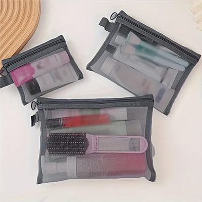 377_3pcs 가벼운 메시 화장품 파우치