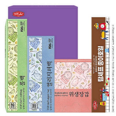 롤백 칼라지퍼백 종이호일 정사각위생장갑 4종세트