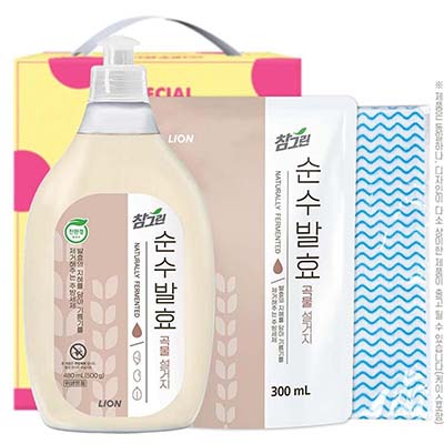 참그린 주방세제 곡물500용기 곡물300리필 행주 3종세트