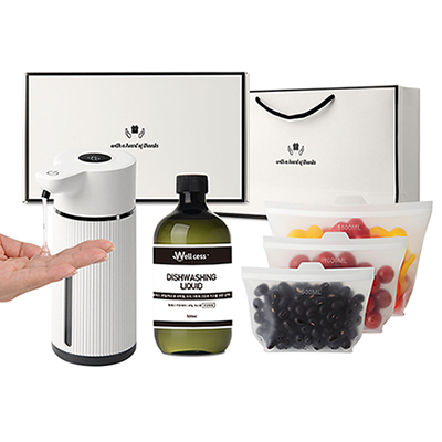 웰세스 WG-152GS 대용량 젤 자동디스펜서1P+주방세제1P+실리콘지퍼백3종 선물세트