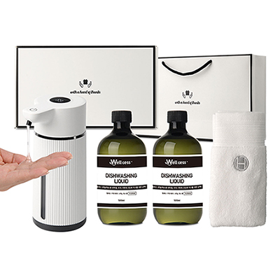 웰세스 WG-153GT 대용량 젤 자동디스펜서1P+주방세제2P+핸드타올1P 선물세트
