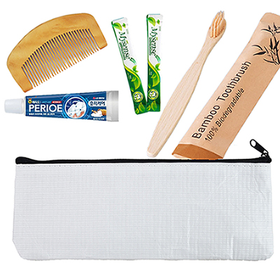 친환경 5종 휴대용 치약, 칫솔 세트(리유저블 알페트 파우치, 빗, 가글 포함) CL02