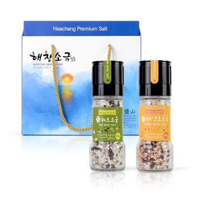 해창 황토 구운소금 태양초+허브 캠핑용 그라인더 2종 선물세트 3호