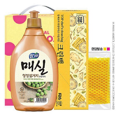 참그린주방세제 매실500용기 크린백 망사수세미 3종세트