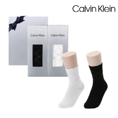 [캘빈클라인] 숙녀 아가일패턴 양말 2족 세트_프리미엄라인