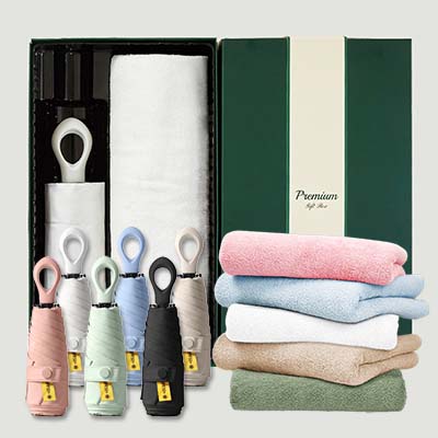 라이트핏 O링손잡이 5단암막양우산+보송보송데일리 순면타올135g 우산타올 선물세트