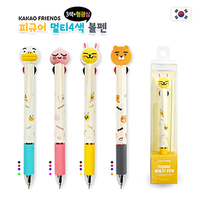 카카오프렌즈 피규어 멀티 4색 볼펜(3색+형광심)