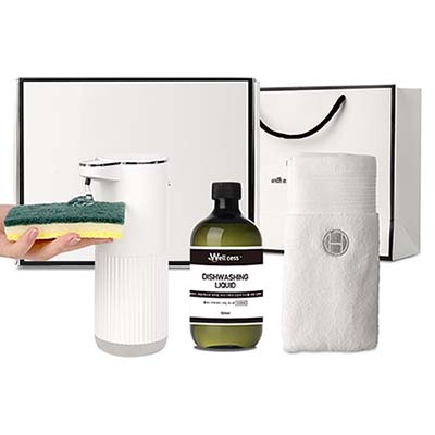 웰세스 WG-102GT 젤 주방세제 자동 디스펜서 1개 + 리필 500ml 1개 + 핸드타올 1개 세트