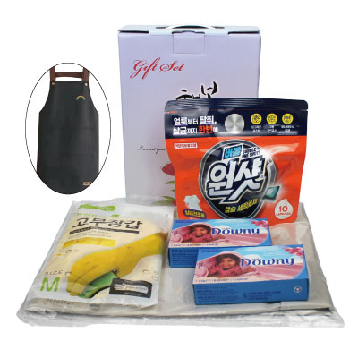 앞치마+면코팅고무장갑+버블원샷 캡슐세제+다우니 1회용 섬유유연제2EA(케이스 선택)