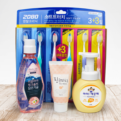 2080 소프트터치 이중 미세모 칫솔3+3   LG핑크솔트 가글 4종세트
