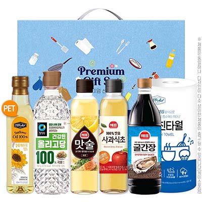 페트해바라기유 올리고당 맛술 사과식초 굴간장 키친타올 6종 선물세트