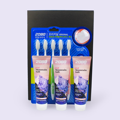 2080 미세모칫솔5입+핑크솔트치약 120g 3개