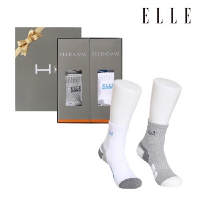 [엘르] 남성 스포츠양말 2족세트_화이트,그레이