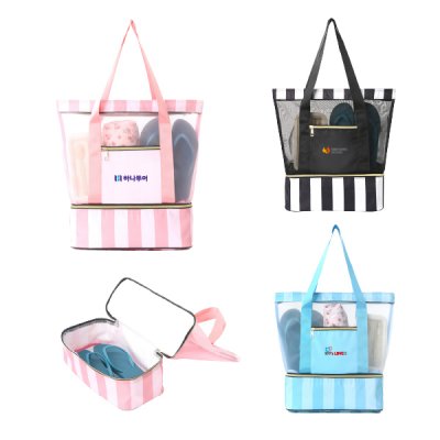 메쉬 스트라이프 멀티비치백 45x40x17cm