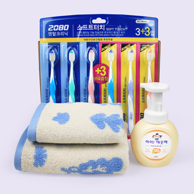 2080 이중미세모 칫솔 6입 아이깨끗해  타올 9종세트