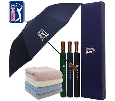 PGA 2단자동 빈티지우드+200g 코마사 면사타올 세트