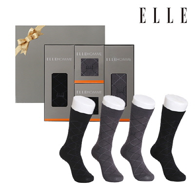 [엘르] 신사  다이아패턴 양말 4족세트