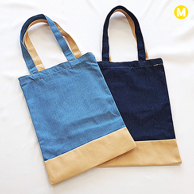 모모카멜 투톤 데님 포인트 에코백 30X40cm HE32